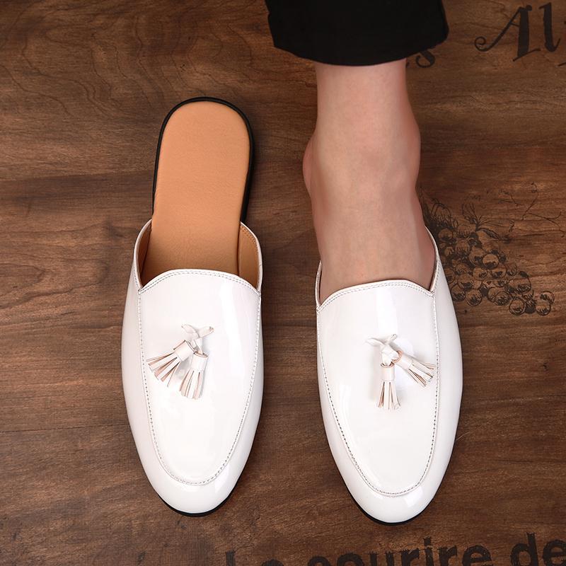 Fashion Black Half Shoes for Men Mules Slippers Leather Shoes Casual Shoes Men Fashion Sapato Social Masculino Mocassin Homme Chaussure