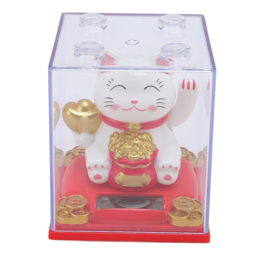 Solar Waving Cat Light Sensing Automatic Waving Arm Lucky Cat Statue for Office Store Restaurant White