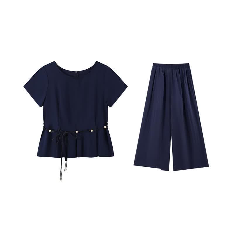 Women's Fashion Short Sleeve Top & Wide Leg Pants Set