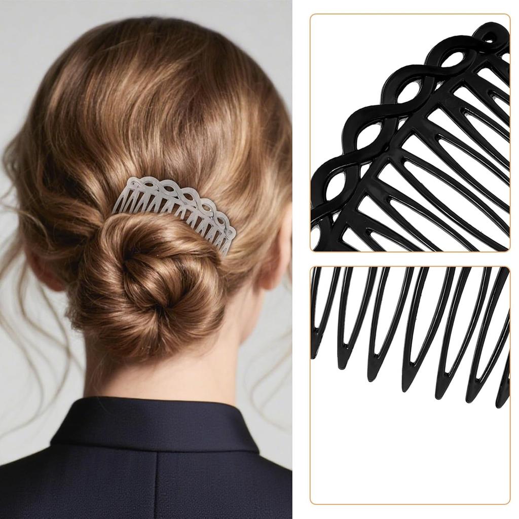 6Pcs French Combs - Resin Decorative Hair Comb Clips, Vintage 14-Teeth Bridal Hair Accessories for Styling, Black and White