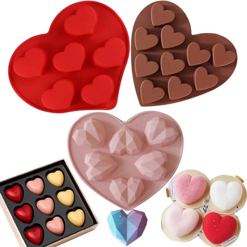 Heart-shape Silicone Mold for Baking Pan Patisserie Candy Bar Chocolate Mould DIY Wedding Gift Epoxy Resin Molds Kitchen Supply
