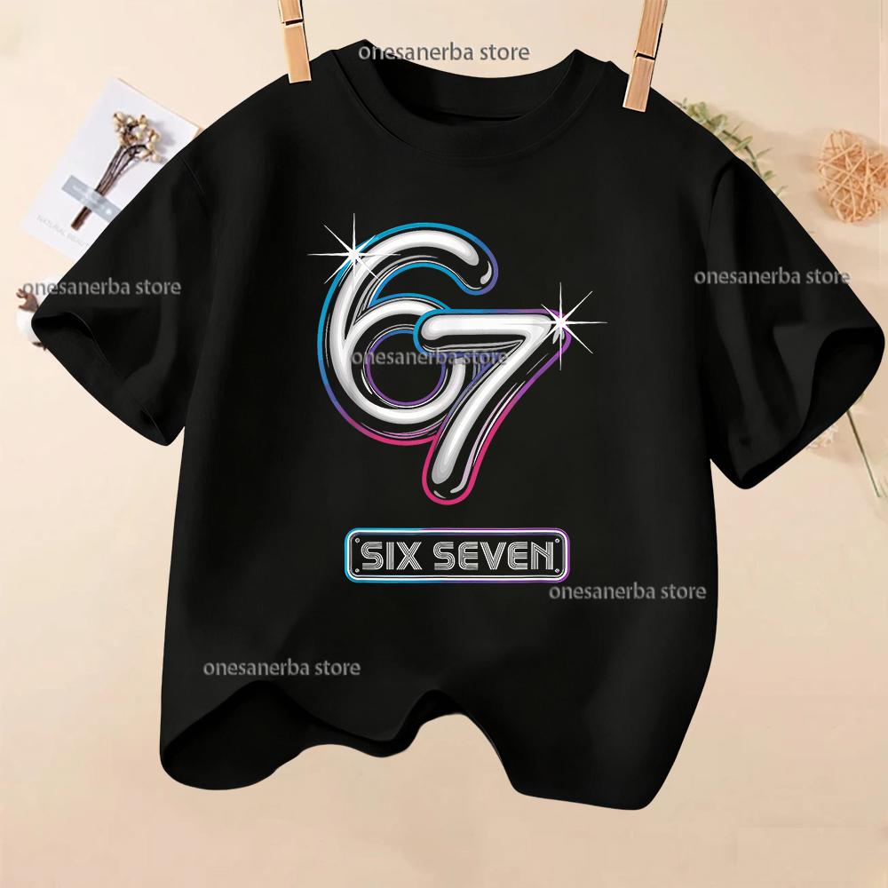 Summer Short Sleeve 67 Six Seven Kid T-Shirt Funny Round Neck Cute Tee Boy Girl Tops Casual Fashion Polyester Children's T-Shirt