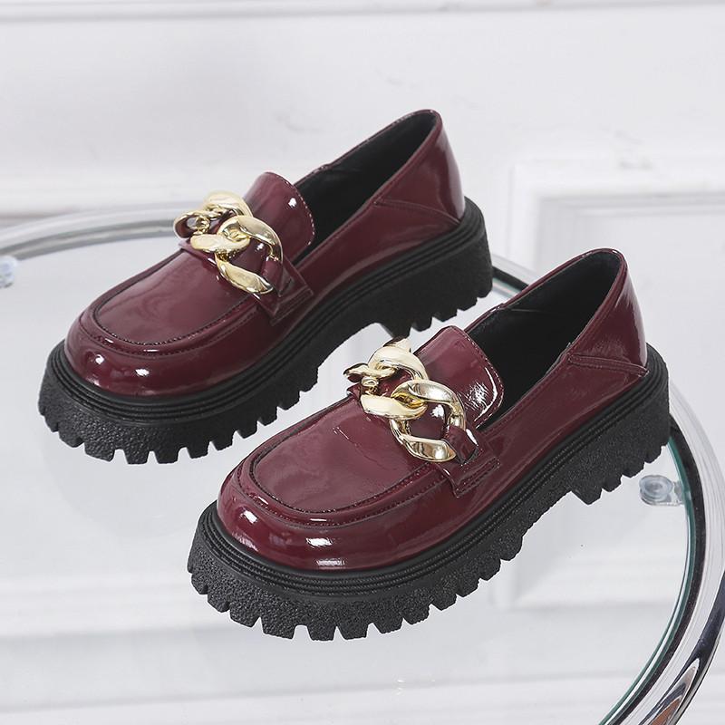 Small leather shoes new spring and summer British loafer muffin round head thick sole decorative buckle single shoes