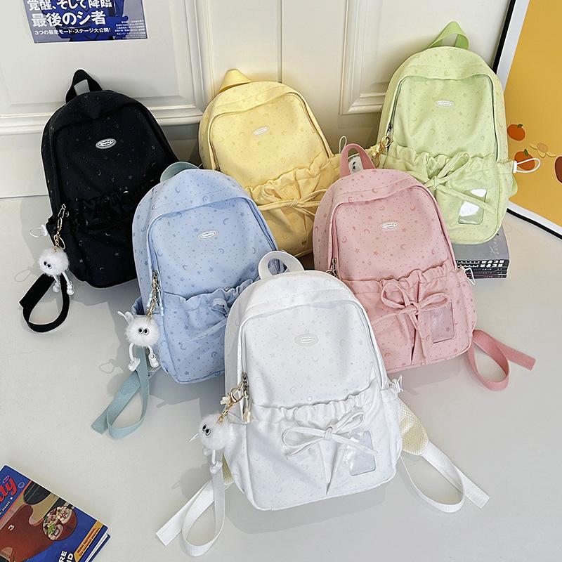 Cute Bowknot Backpack for Women Large Capacity Nylon School Backpack Kawaii Travel Daypack Casual College Bookbag