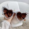 New in Luxury Shimmering Love Pearl Sun Glasses Women Heart Glasses Bling Fine Sunglasses Wedding Party