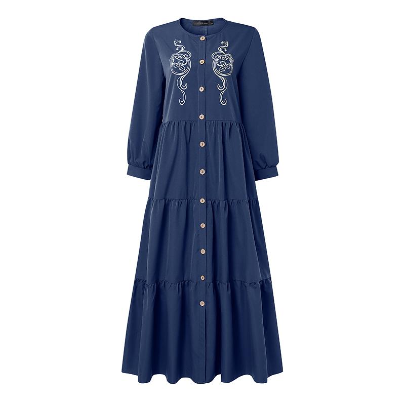 ZANZEA Abito Lungo Casual da Donna a Girocollo a Maniche Lunghe Largo con Stampa