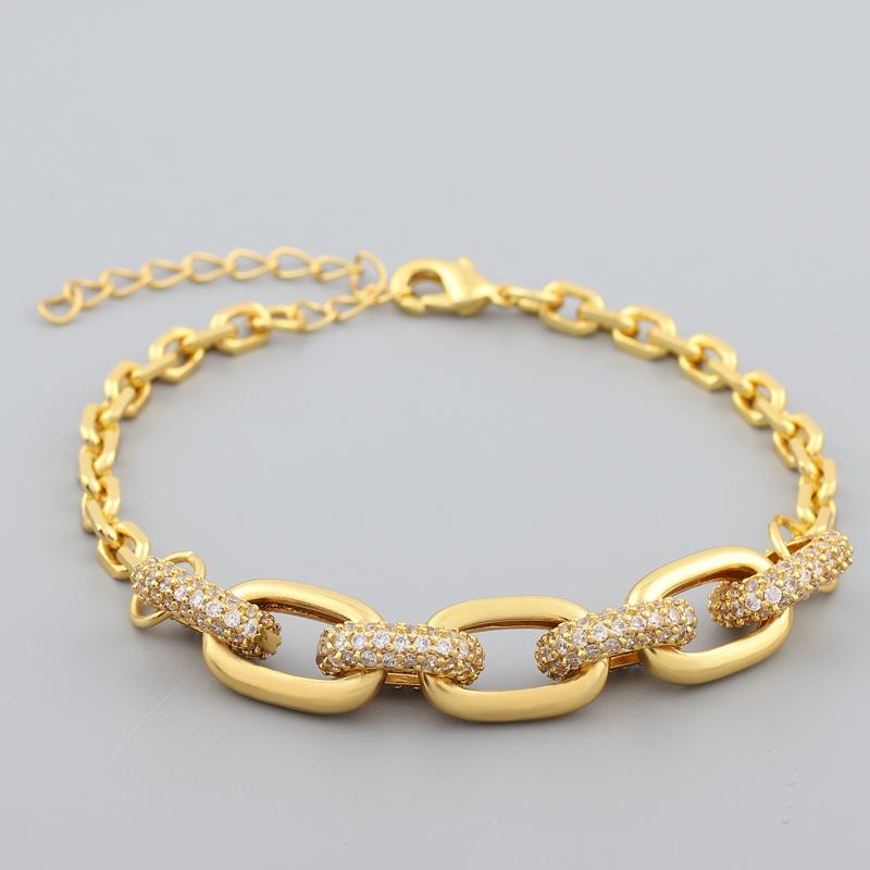 

Femme Micro Pave Rhinestones Copper Gold Plated Chunky Chain Bracelet Fashion Jewelry For Women Punk Birthday Party Gift золотой