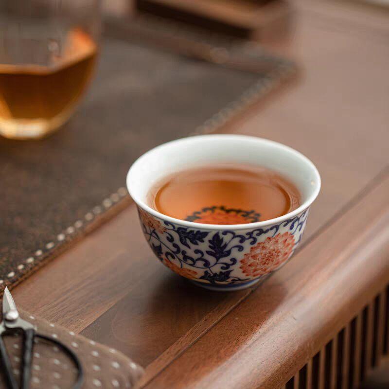 Hongyue Ceramics Antique Blue And White Large Capacity Master Cup Kung Fu Tea Set National Style Baoxiang Chrysanthemum Drink Tea Taste Tea Cup Gift