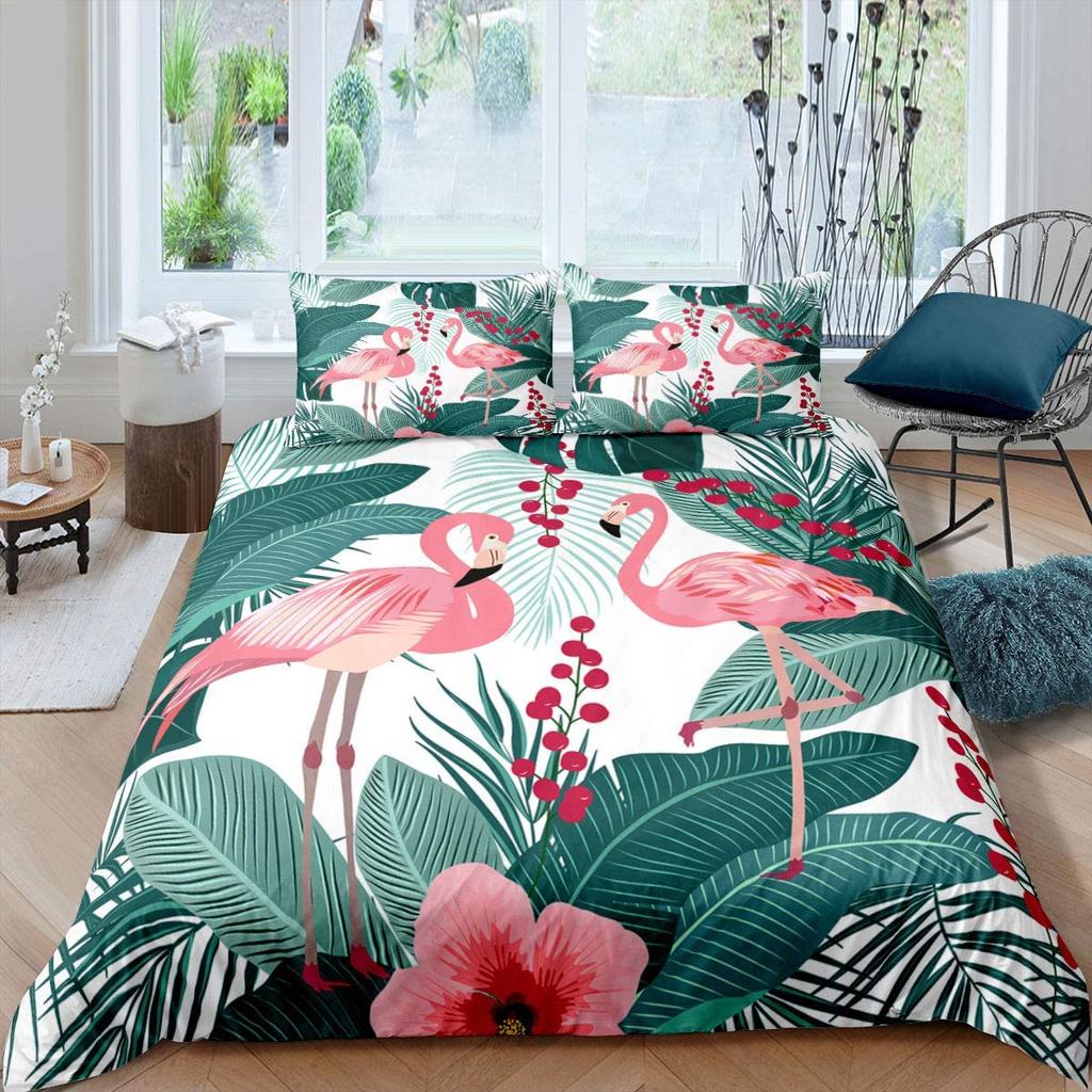 Red Flamingo Duvet Cover Set King Queen Size Polyester Comforter Cover Wild Animals For Kids Teens Animals Lovers Bedding Set