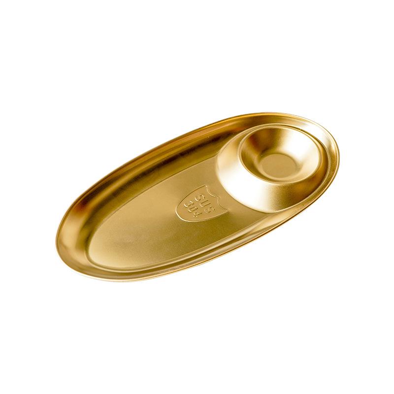 Oval 304 Stainless Steel Divided Snack and Sushi Plate for Hotel or Restaurant Use