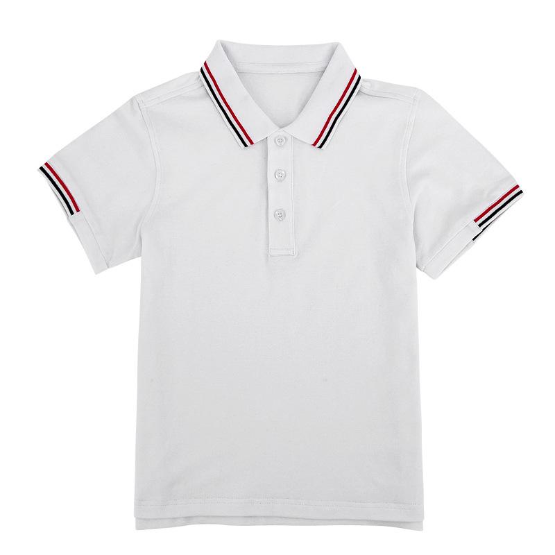 Kids' British Style School Uniform Polo Shirt - Cotton, Short Sleeve, Unisex, for Primary and Secondary Students