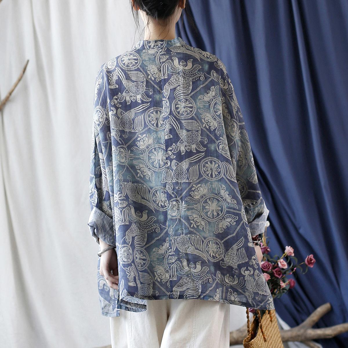 Johnature женские винтажные рубашки Ramie с рукавами «летучая мышь» и цветочным принтом — фото 7