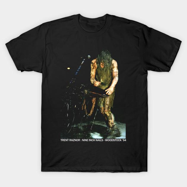 

Men Black Print T-shirt Trent Raznor : Nine Inch Nails - Woodstock ‘94 No-Cut Transfer Paper Print Cotton Tshirt L
