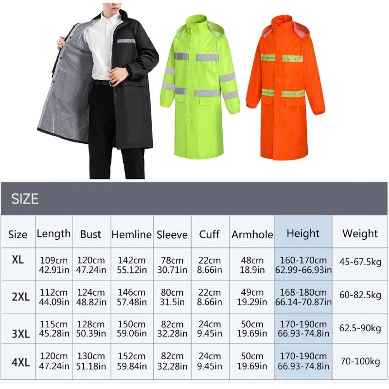 Rain Jacket High Visibility Workwears Safety Concealed Hood Fluorescent Flashing Hooded Long Length Waterproof Work Coat
