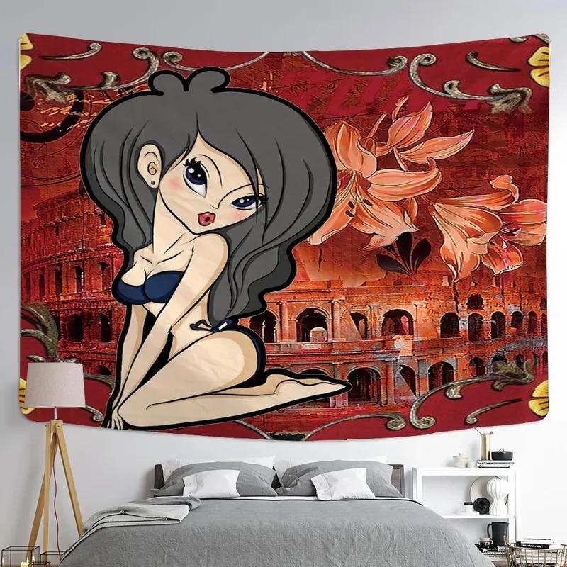 Wanddekoration Zuhause Wandteppich Cartoon Süßes Mädchen Hintergrund Hängestoff Büro Wohnzimmer Wandteppich
