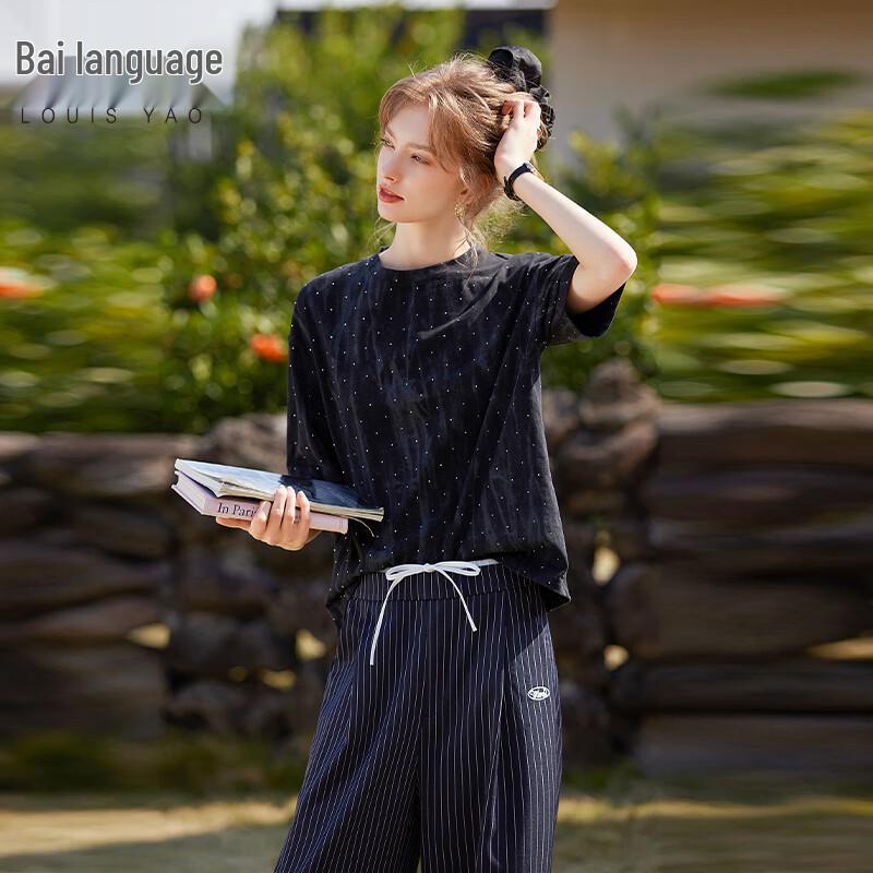 Bailuyu Color-Block Textured Loose T-Shirt M