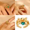 Emerald Green Heart Frogs Hug Ring Stylish Animal Finger Ring Unique Vintage Fashion Statement Jewelry for Women