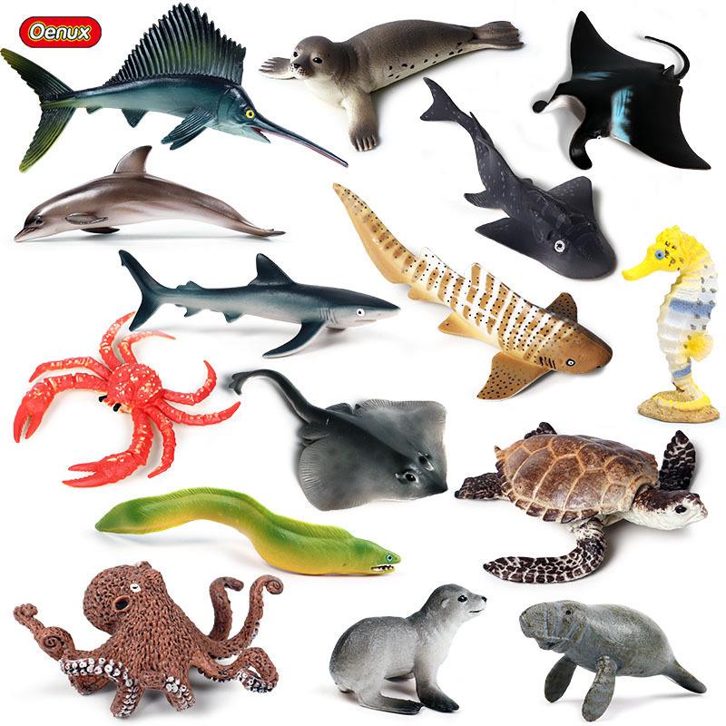 Marine Animal Simulation Model Figures: Shark, Dolphin, Hammerhead, Crab, Squid, Starfish for Kids' Education