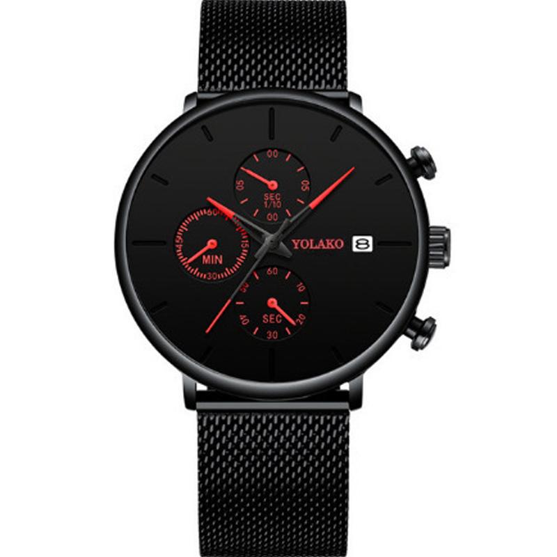 The men s watch with a light luxury steel band exudes a simple and elegant, retro and high-end style for workplace commuting красный