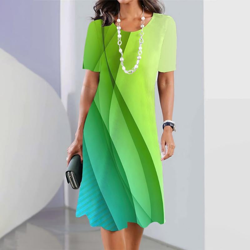 New Women's Dresses Striped Printed Summer Elegant Dress Feamle Short Sleeve Dresses Fashion Oversized Clothes