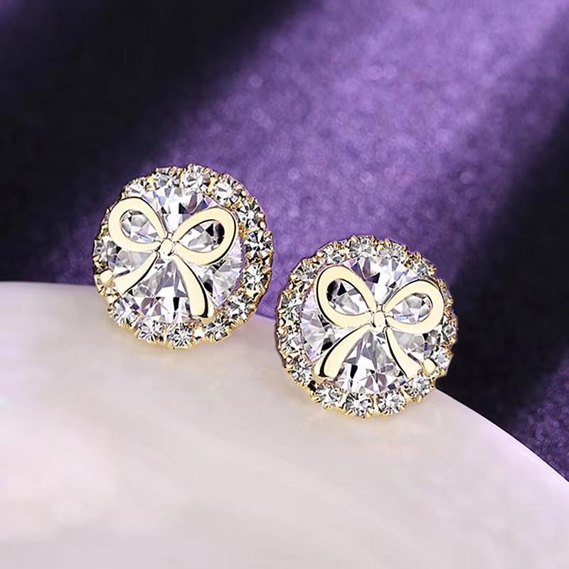 Huitan Elegant Sweet Bowknot Stud Earrings for Women Gorgeous Sparkling Cubic Zirconia Accessories Exquisite Engagement