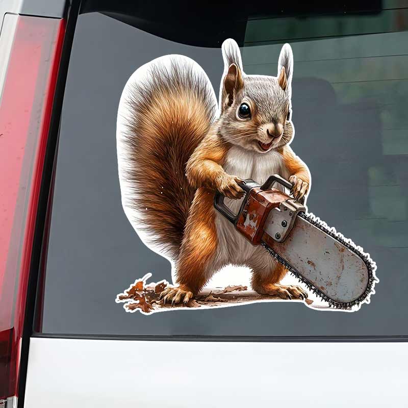 Squirrel With Chainsaw Car Sticker Vinyl Decal Waterproof Rear Window Motorcycle Camper Bumper Truck Laptop Decoration TM319