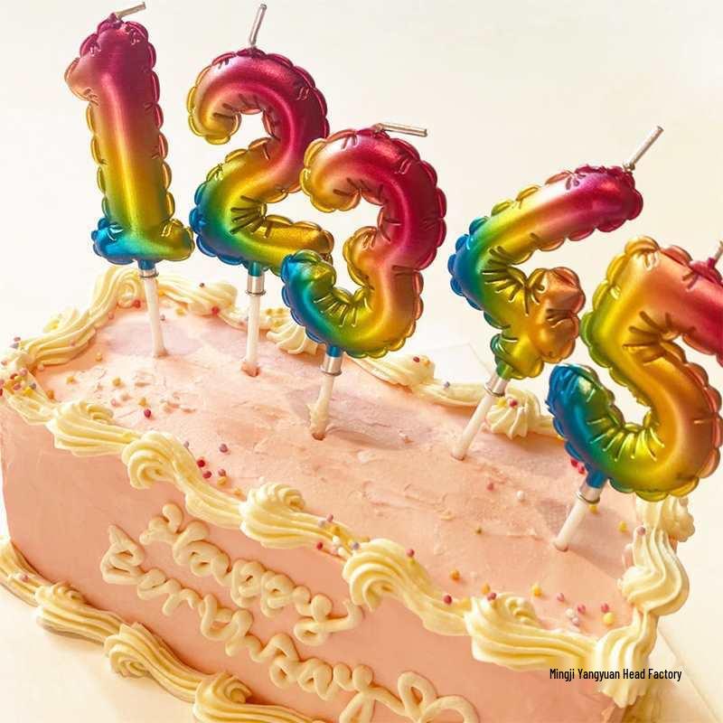 Large Rainbow Laser Number Balloons and Candles for Birthday Cakes and Party Decorations