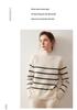 High-Neck Retro Black & White Striped Cashmere Sweater – Women's Long Sleeve Pullover for Autumn & Winter