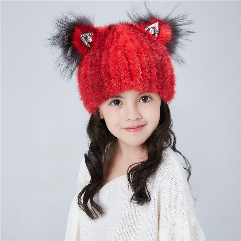 Autumn and winter new women's fur straw hat girls girls mink leather hat cat ears fox hair knitted hat ear hat