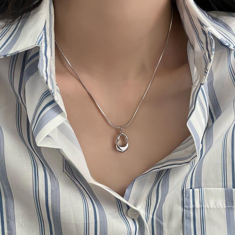 Simple Thick Water Drop Chain Necklace For Women Jewelry Gift Silver Color Hollow Choker Unisex Men Daily Party Classic Accessories