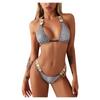 Women's Two Piece Bikini Set Metal Accent Halter Neck Backless Design Adjustable Straps Swimwear Beachwear