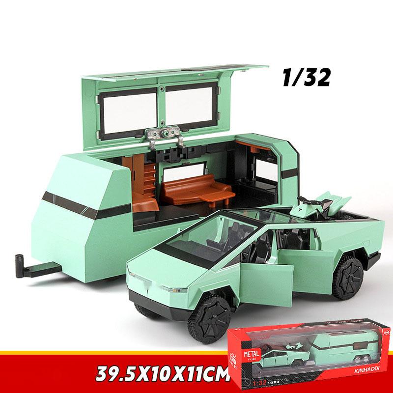 

1:32 Tesla пикап прицеп модель автомобиля из сплава игрушка из сплава металла внедорожный грузовик модель звук и свет детский подарок зелёный