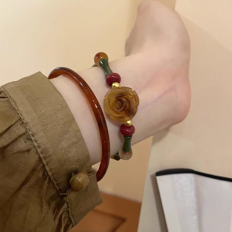 1Set Chinese Style Advanced Sense Rose Flower Beaded Bracelet For Women Girls Luxury High-End Vintage Bracelet Accessories Gifts