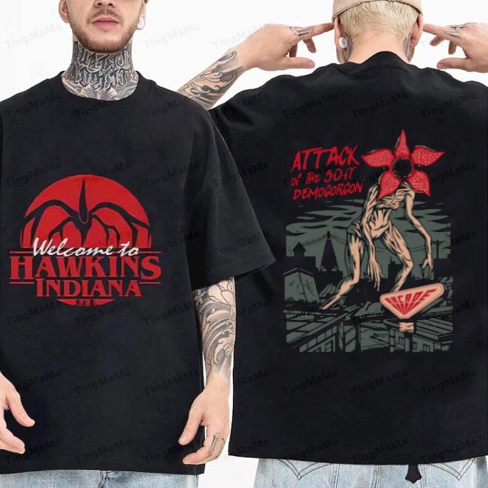 High Quality Cotton Eddie Munson Stranger Print Tshirt Vintage Demogorgon Cannibal Flower Hawkins Graphic Streetwear Men Women