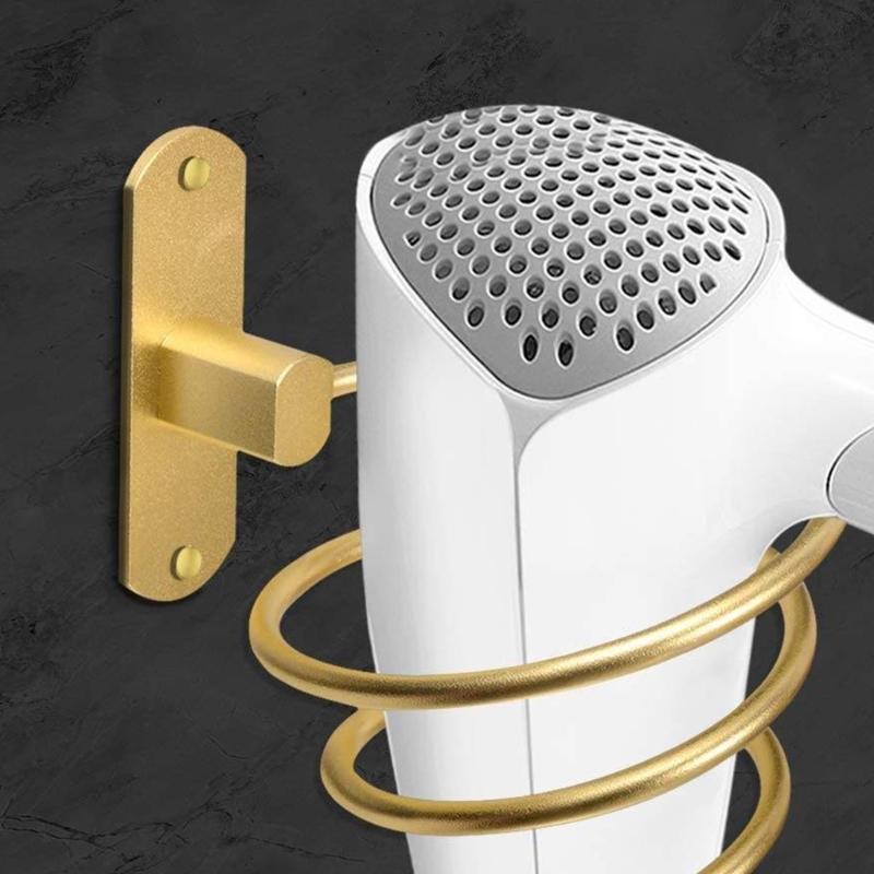 Wall Storage Hair Dryer Holder Aluminum Rack for Bathroom Use with Front Opening and Daily Counter Space Saving Design