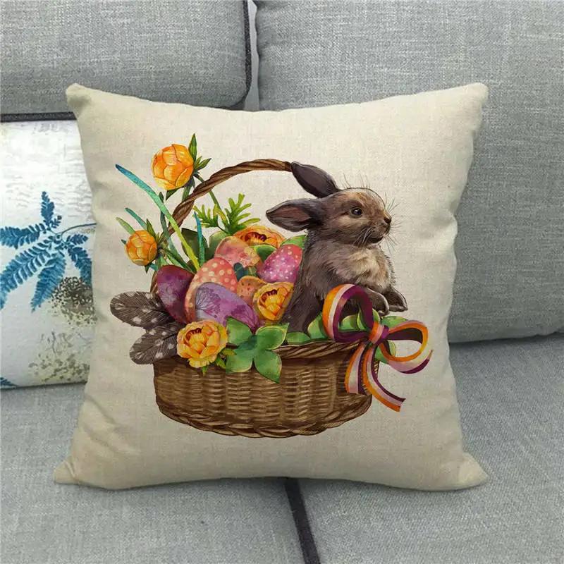 Easter Decor Pillow Covers 45x45cm Cartoon Bunny Eggs Printed Cushion Cover Spring Holiday Party Decorative Pillowcase for Couch