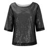 Women's Solid Color Sequined Round Neck Loose Casual Short Sleeve T-Shirt Top