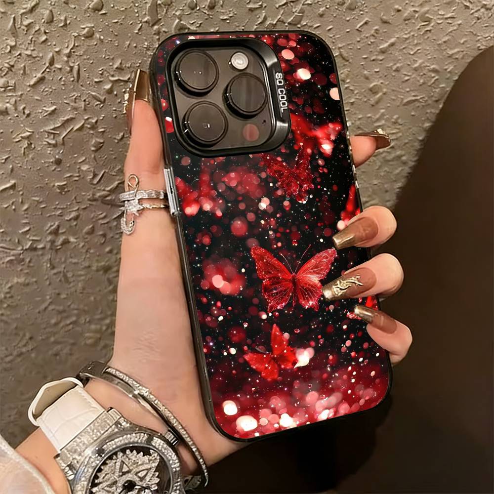 G-Glow In the Dark B-butterfly  Phone Case For iPhone 17,16,15,14,13,12,11 Plus,Pro Max,XS,Colored Silver Plated Inside Cover
