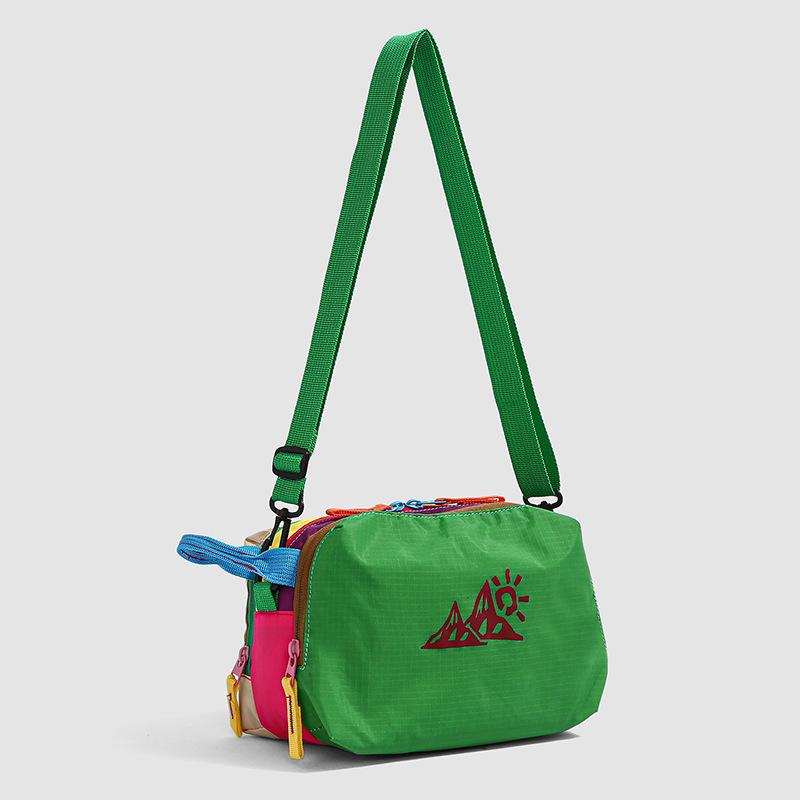 Color Block Crossbody Bag with Mountain Print Design Lightweight Shoulder Bag for Outdoor and Daily Use