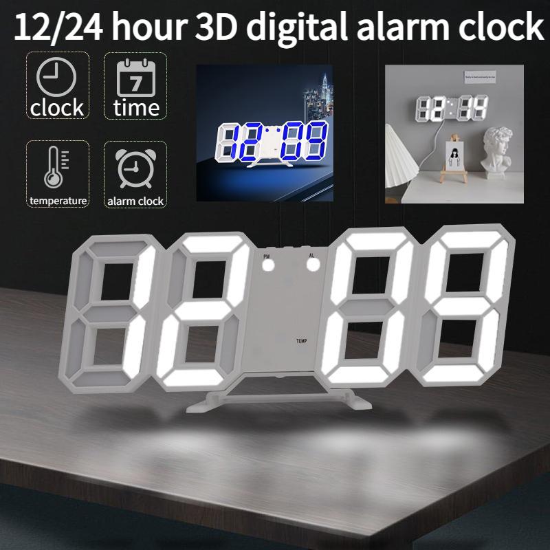 Ins minimalist desktop 3D digital LED electronic clock wall mounted USB plug-in stereoscopic luminous alarm clock desktop clock