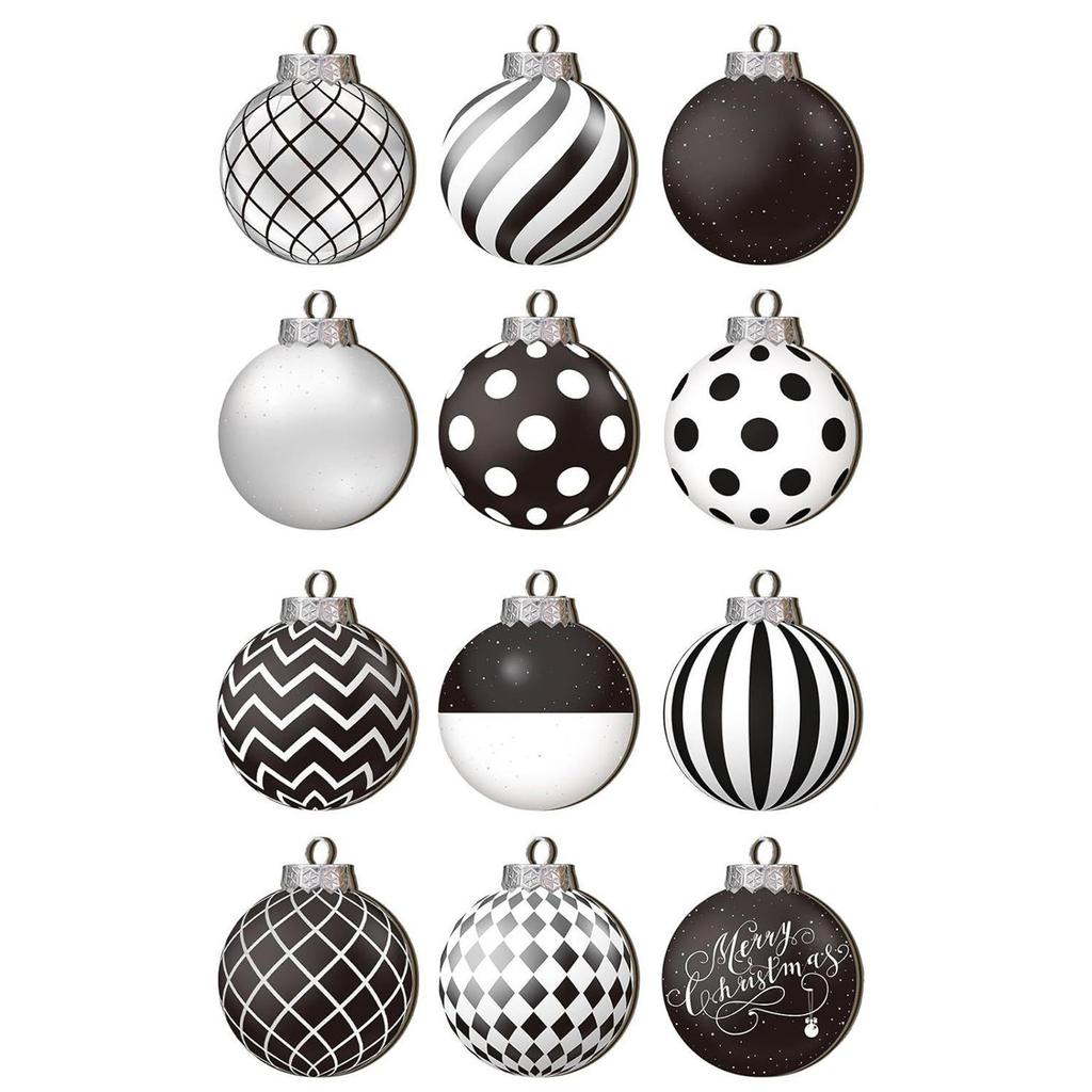 12pcs Christmas Balls Ornaments Xmas Tree Pendants Ornaments Home Decor New Year Gift 2D Flat Black White Balls Christmas Decor
