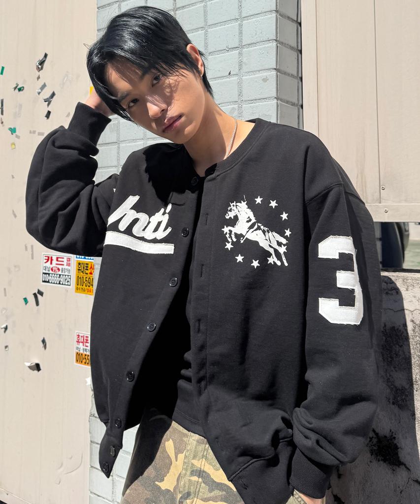 Untitled Seoul Unicorn Varsity Emblem Sweat Jacket Black