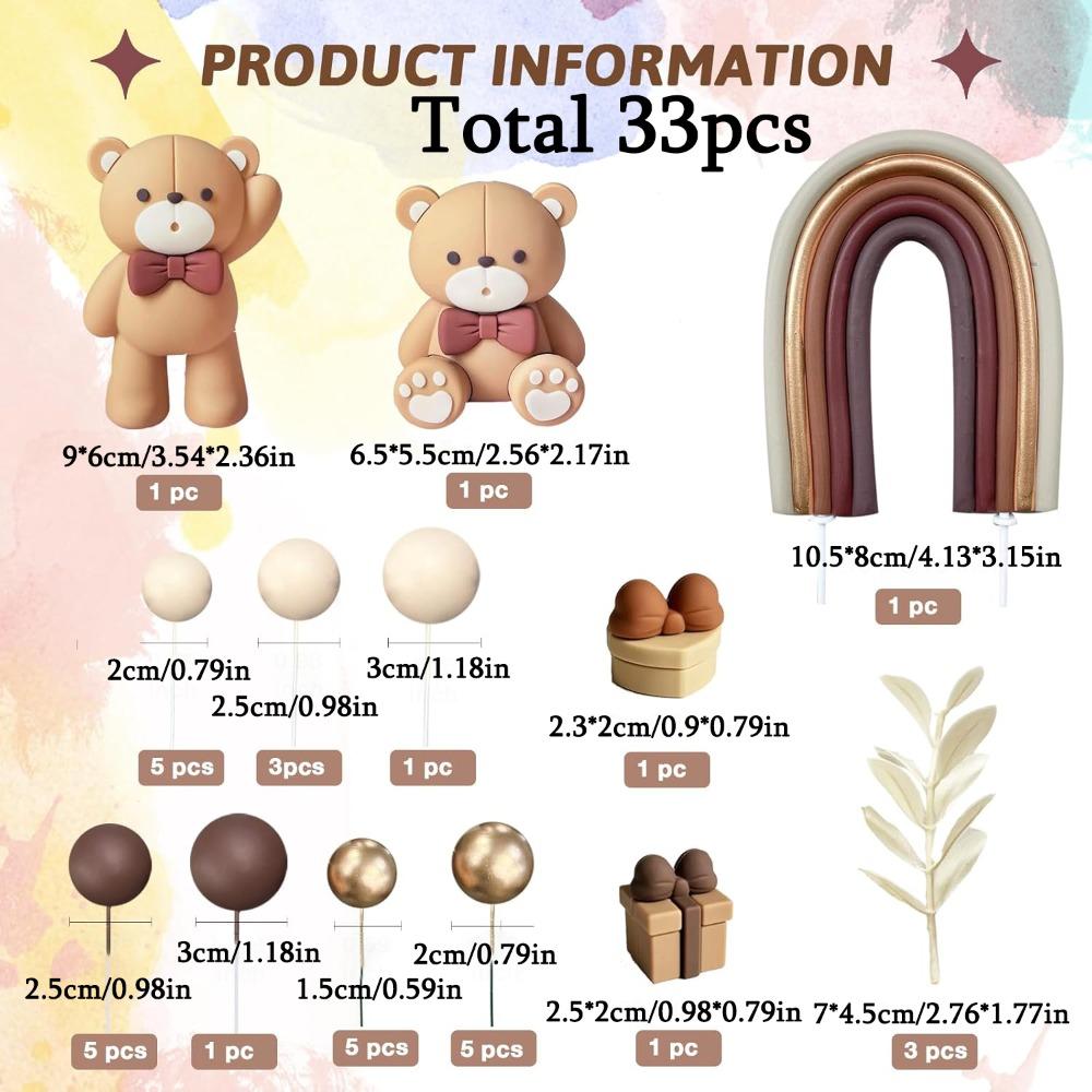 

33pcs Bear Cake Topper Boho Rainbow Cake Decorations with Beige Brown Bears Pearl Balls Rainbow Cake Pick for Gender Reveal Wedding Birthday Party 33pcs