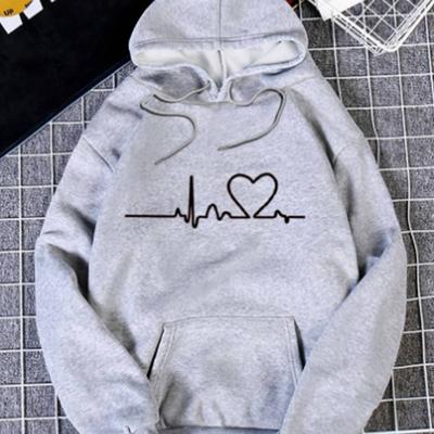 Womens Line Love Print Loose Hoodie Tops Blouse Sweatshirt Casual Long Sleeve Pullover Tops