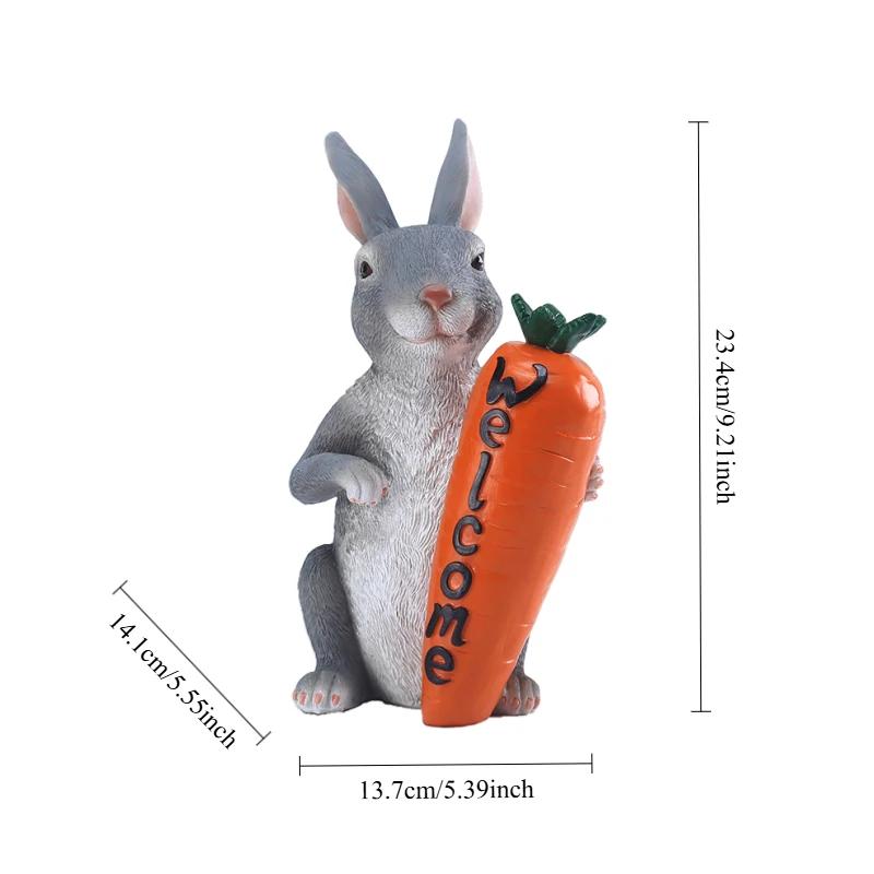 Easter Bunny Sculptures Hugging Carrots/Egg Figurines Desk Decorative Cute Rabbit Figure Creative Rabbit Figurine for Home Decor