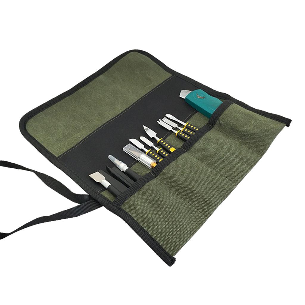 Portable Wood Carving Chisel Set in a Versatile Tool Roll Canvas Organizer for Woodworkers and Hobbyists