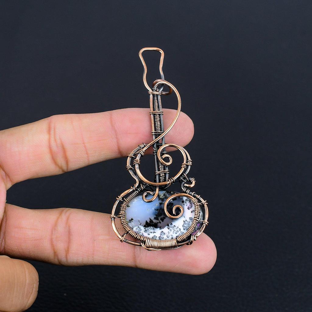 Dendrite Opal Pendant Gemstone Jewelry, 999 Copper Wire Wrapped Pendant, Handmade Jewelry Birthstone Pendant, Gift For Him