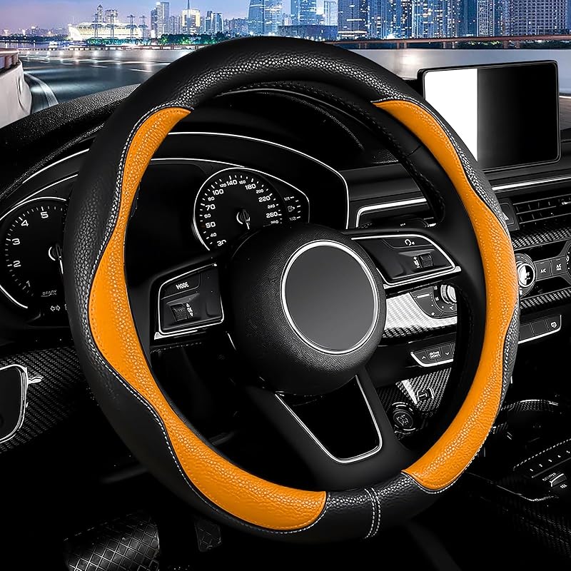 SuperKaKa Car Steering Wheel Cover 2025, Universal Auto PU Cute Breathable Slip-Proof Comfort Imitation Leather Protector Cars Interior Accessories