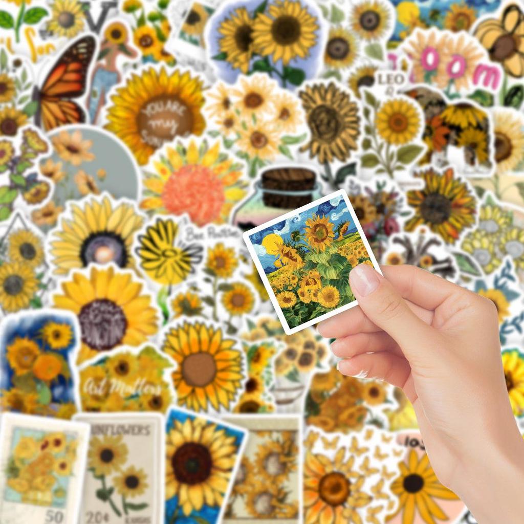 50PCS Sunflower Graffiti Stickers for DIY Decor: Cute Plant-Themed Stationery & Suitcase Decals