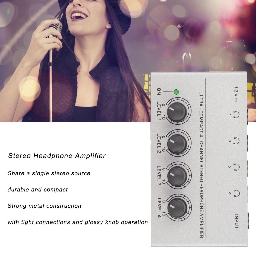 For US Plug 4 Channel Stereo Headphone Amplifier Ultra Compact Mini Earphone Splitter Sound Mixer